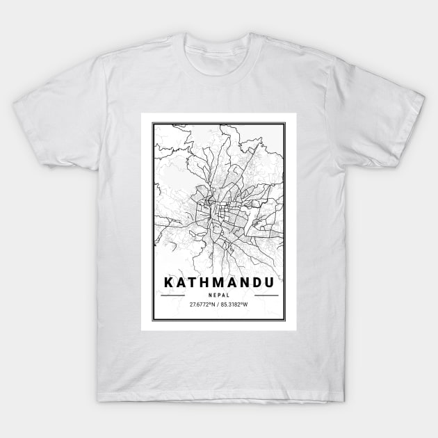 Kathmandu Light City Map T-Shirt by tienstencil